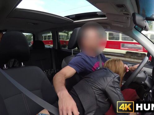 Slutty teen blows while driving before riding outdoors