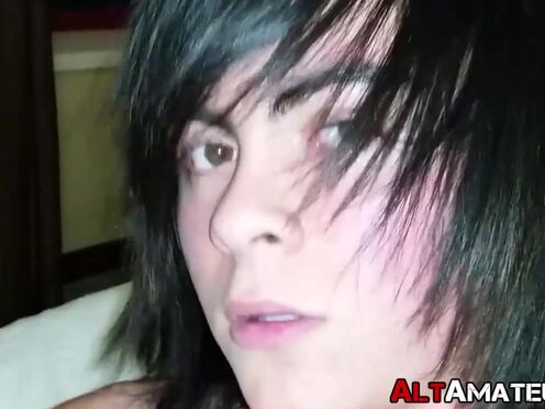 Lustful goth twink whips out his shaft for sexy masturbation