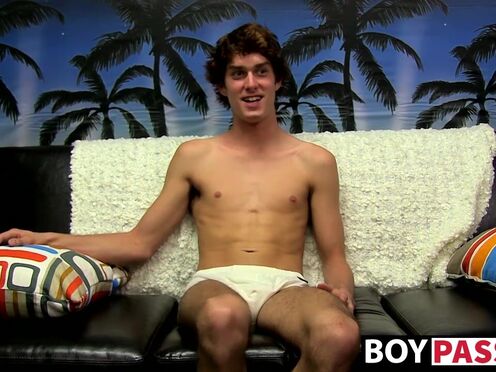 Skinny dude takes his undies off & wanks after interview