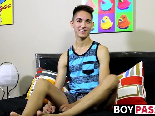 Charming Steven Peters jerks off his long rock hard twink prick