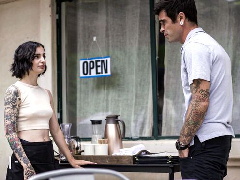 Petite waitress Stevie Moon anal fucked by anus client his twin brother