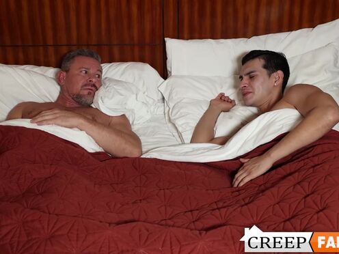 Sleepy stud ravaged hard by his lustful step dad at the hotel