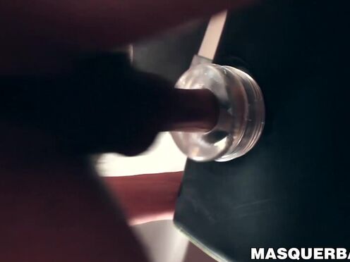 Masked dude gets BJ from guy before fucking fleshlight