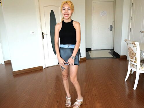 Tiny amateur Thai teen in a bunny uniform gives head & banged from behind