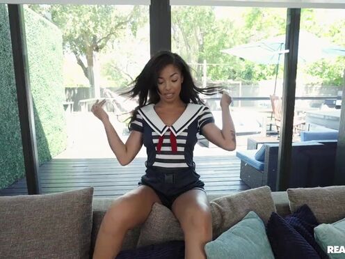 Slim exotic beauty Malina Melendez grinds on a big white D