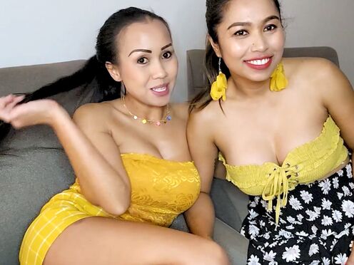 Large tits Thai lesbian babes Joon Mali & her BESTFRIEND cunt licking & toying