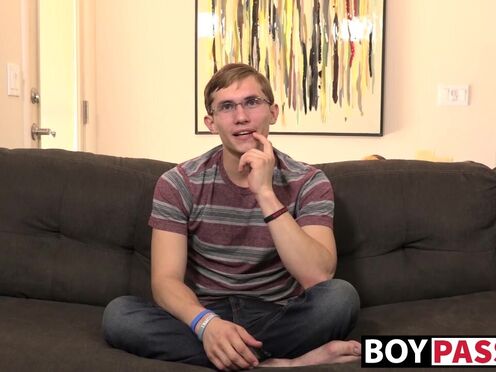 Twink has nice interview before stroking his huge dick