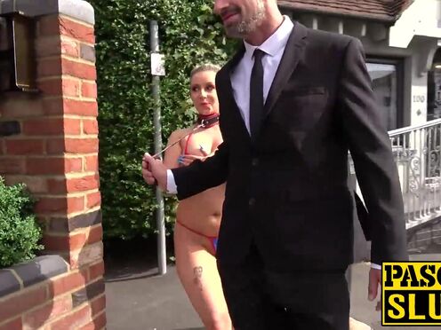 Big Titted British subslut Candice Banks hammered & eats cum
