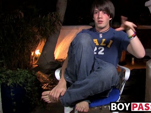 Interviewed young twink Jordan Long masturbates & cums