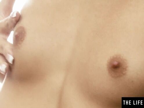 Charming brunette takes off her hot lingerie & masturbates avidly