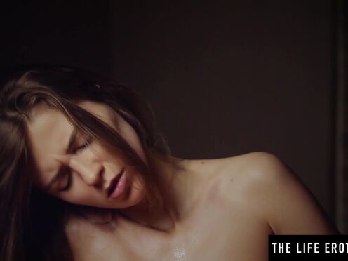 Naked yoga sexy girl masturbates doggy style to a powerful orgasm