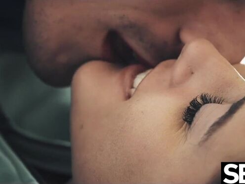 Adorable lovers warm up on a snowy day with passionate fucking