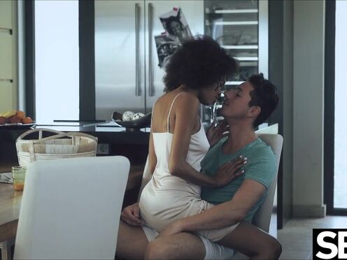 Mesmerizing black Brazilian hot babe gets her fix of caffeine & dick