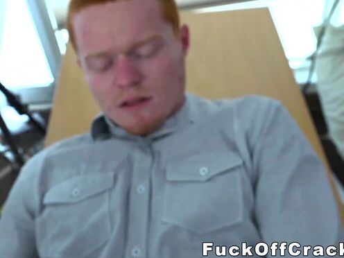 Redhead straighty barebacked by huge black dick office manager