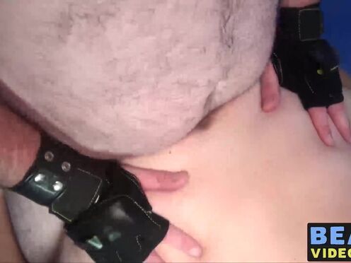 Big daddy bear with hot chubby butt hammered by two dicks