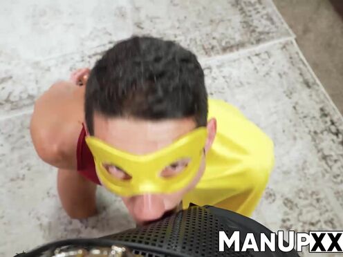 Cat eared ebony guy barebacks a handsome hunk