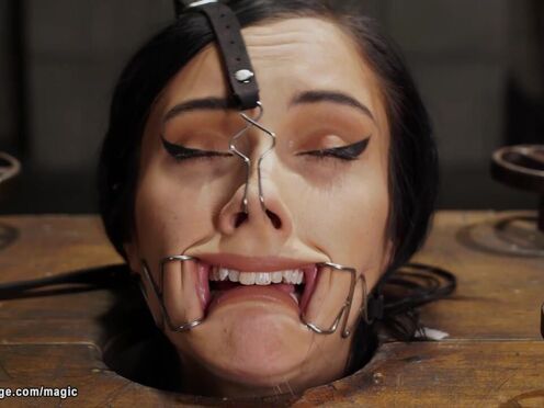 Tiny slave gets nipples clamped