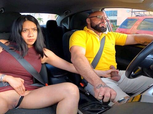 Housewife sucks horny husband while driving