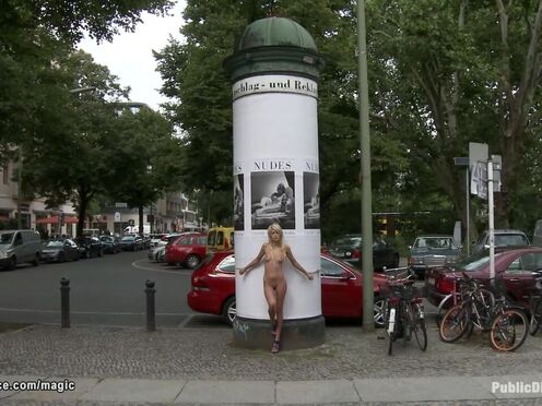 Blond gagged & bound in public