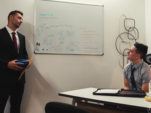 Carter Woods & Masyn Thorne fills up office day with a bareback fuck