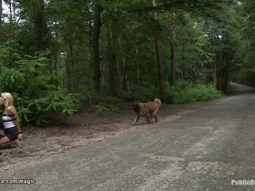 Blonde naked bound in public window