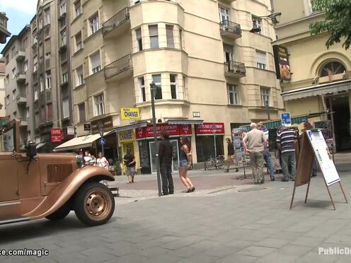 Little Euro beautiful babe fucks on a city bus