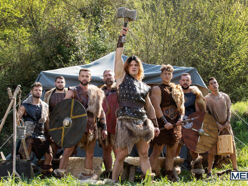 Wild gay warriors having group sex with gods