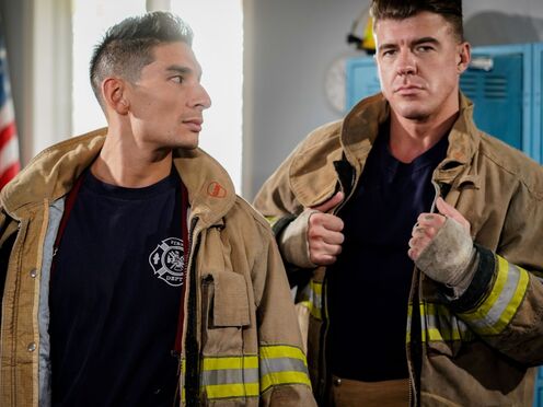 Gay firemen in the locker room