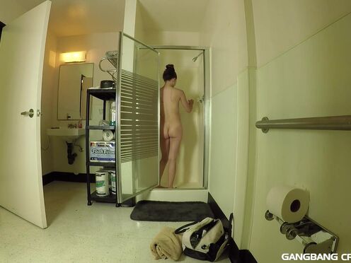 Shower spying on Tiffany after she has been in her first Gangbang Creampie
