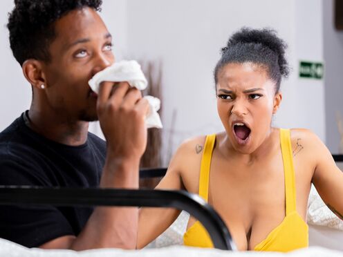 Lustful panty sniffer has sex with busty latin in hostel