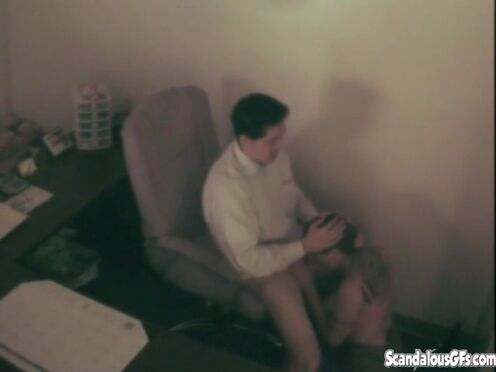 Office tart sucks on asian dudes meat