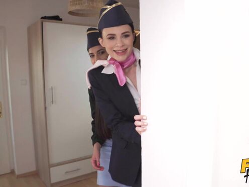 Slutty air hostesses fucking the first available shaft after landing - Moona Snake, Rebecca Volpetti & Jenny Doll
