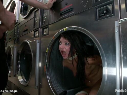Bound bitch butt ravaged in laundromat