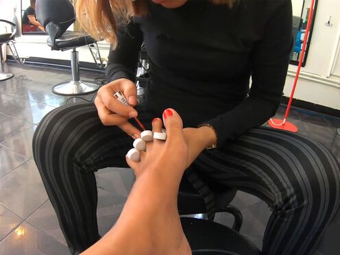 Pedicure for the Asian teen GF & a footjob by her afterwards