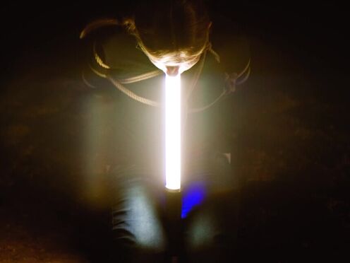 Deepthroating light wand, gagging on meat under the stars