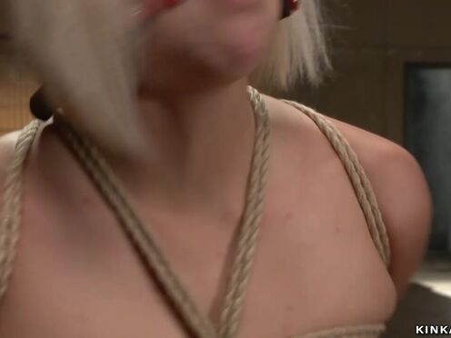 Bound blonde interrogator anal banged