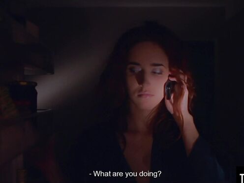 Horny ginger Emily J is fingering her holes on the couch