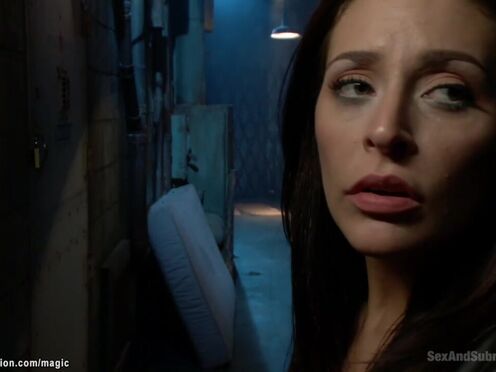 Handcuffed brunette rough fucked