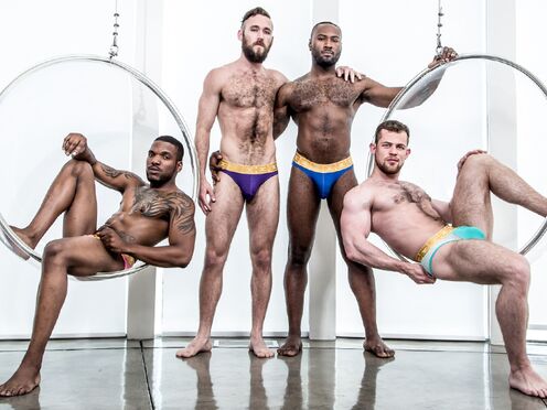 ICON MALE Four Muscular Gay Stallions Mixing White & Ebony Pudding just for the sake of it!