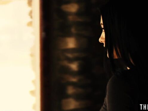 Pale & skinny brunette Sapphira A rubs her wet cunt