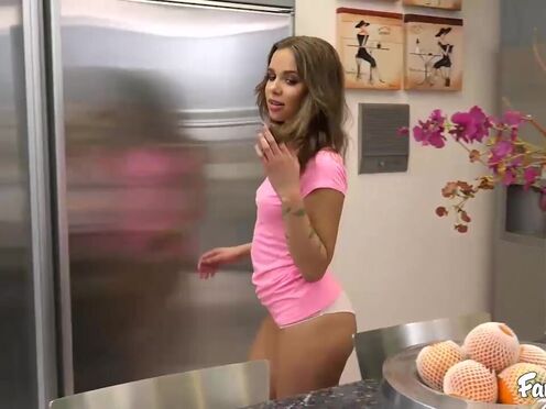 Petite brunette Liza Rowe fucked with a monster cock