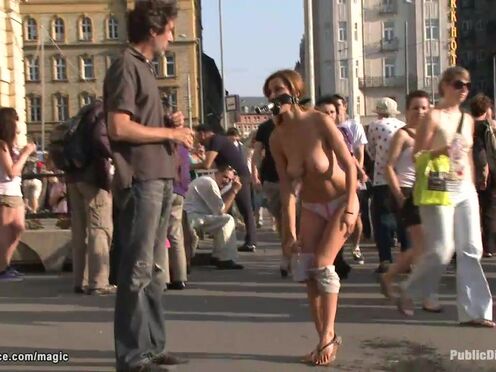 Huge tits Romanian humiliated in public