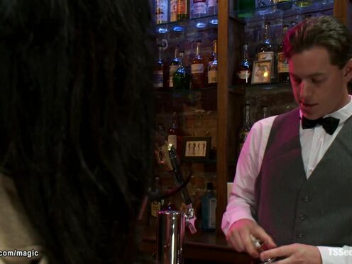 Bartender anal fucked by TBabe over table