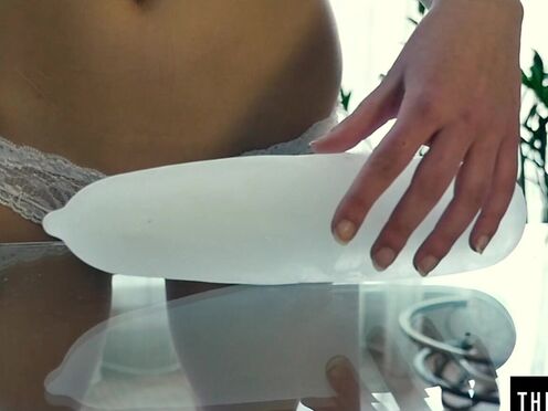 Slutty beautiful babe Emma O masturbates with a big piece of ice