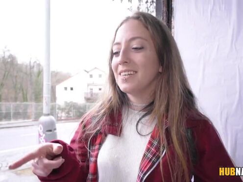 Sweet ginger babe blows & fucks a stranger for a cash