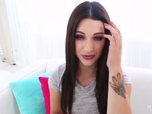 Sweet brunette Lacey Channing deepthroats on a huge cock