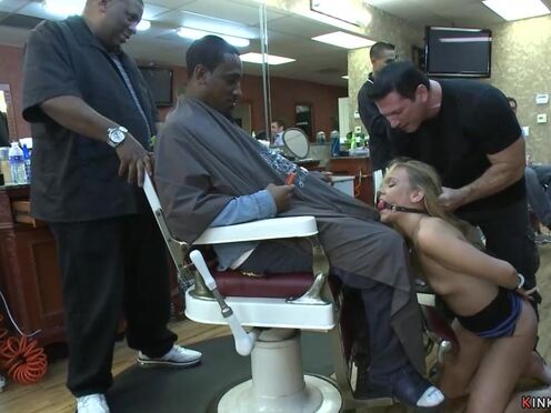 Bound sub anal fucked at barbershop