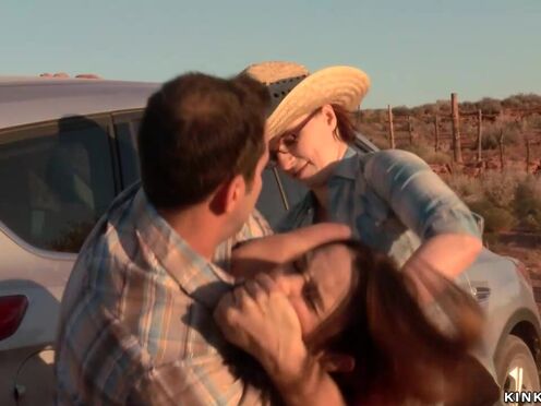 Couple assfucking bound hoe in desert