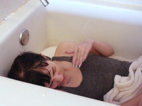 Bound bitch gets toyed & throats cock