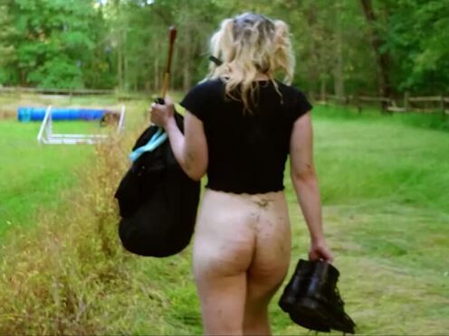 19 year old BIG BUTT facialed, tied to seesaw, & caned